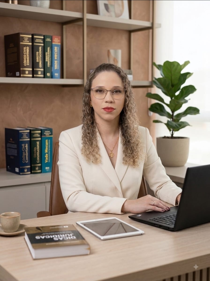 Dra. Denise Perucchi em atendimento no escritório